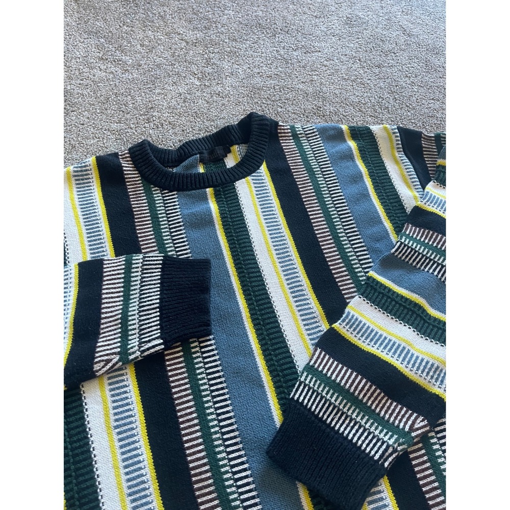 Men Truth Sweater Medium Multicolor Excellent Vertical Stripe Knit Crewneck